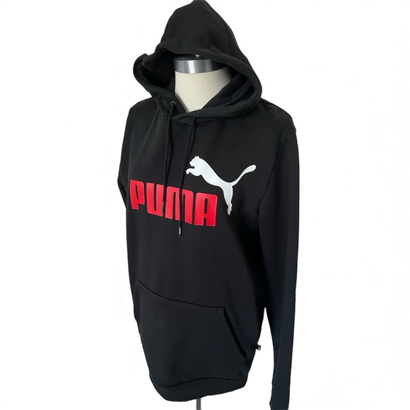 PUMA NWOT Unisex Black Graphic Hoodie Sweatshirt Red White Logo Size Small - Picture 4 of 12